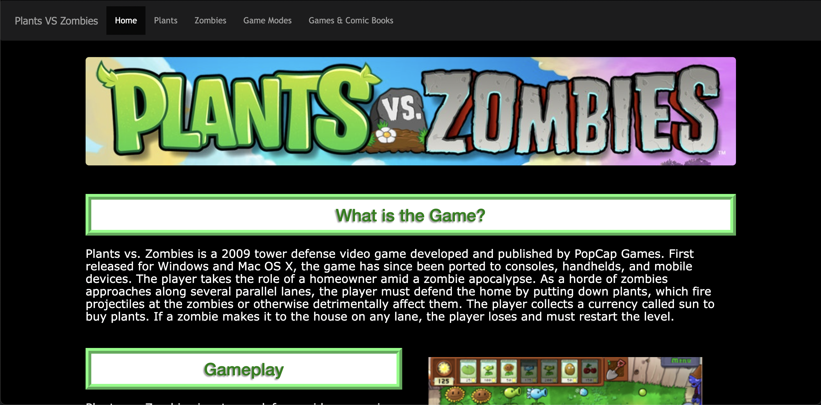 Plants vs Zombies site screenshot